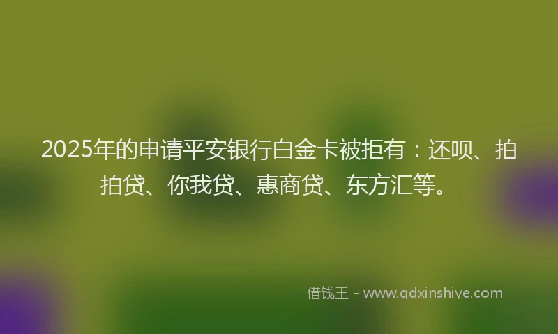 2025年的申请平安银行白金卡被拒有：还呗、拍拍贷、你我贷、惠商贷、东方汇等。