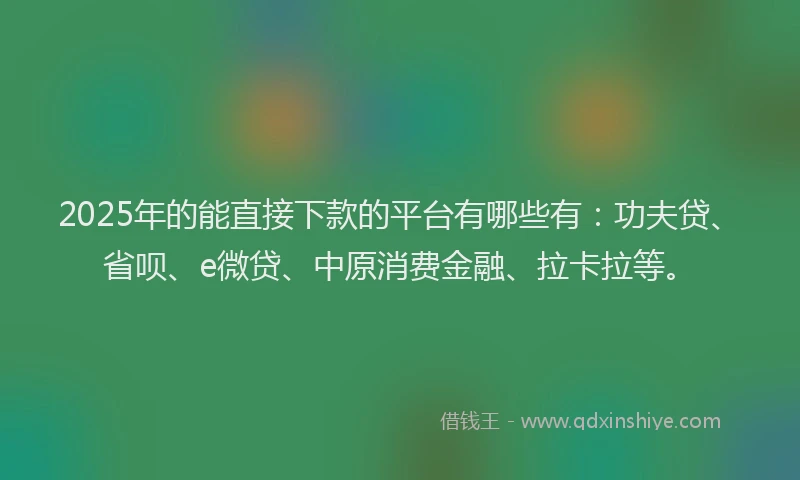2025年的能直接下款的平台有哪些有：功夫贷、省呗、e微贷、中原消费金融、拉卡拉等。