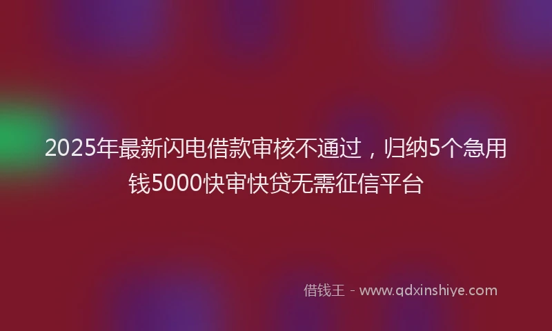 2025年最新闪电借款审核不通过，归纳5个急用钱5000快审快贷无需征信平台