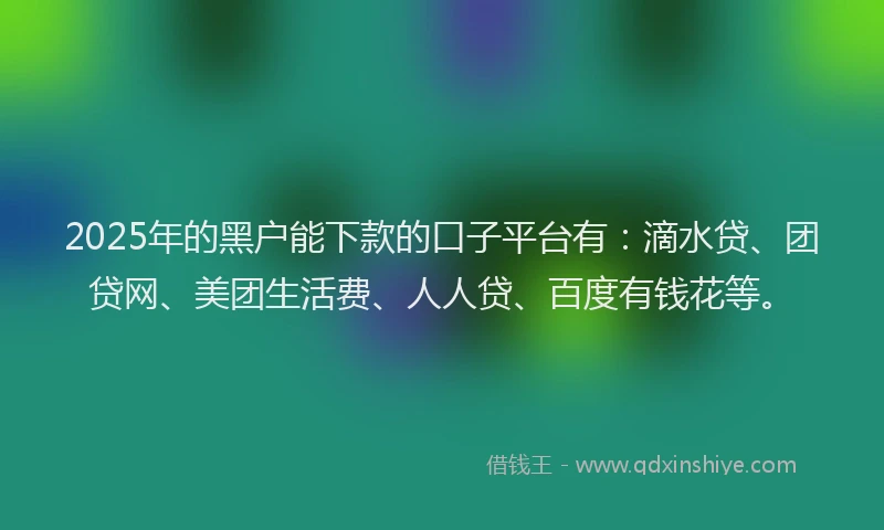 2025年的黑户能下款的口子平台有：滴水贷、团贷网、美团生活费、人人贷、百度有钱花等。