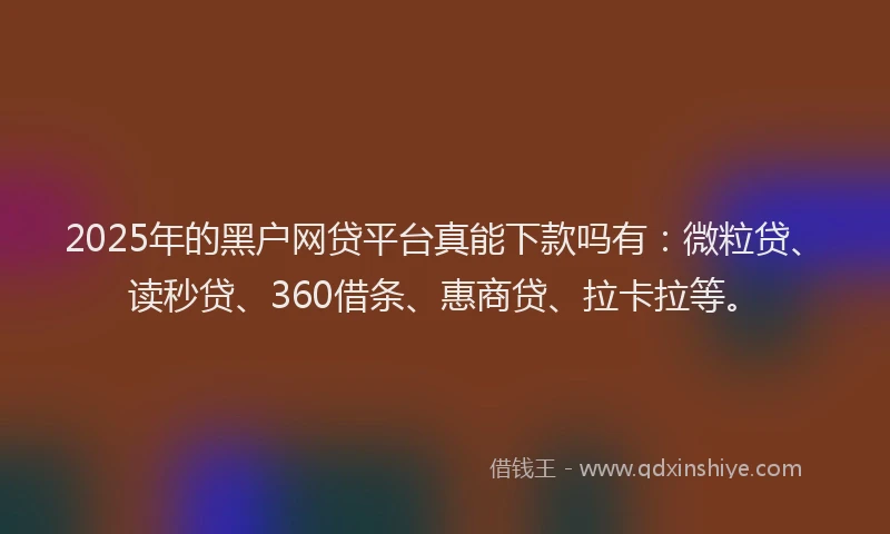2025年的黑户网贷平台真能下款吗有：微粒贷、读秒贷、360借条、惠商贷、拉卡拉等。