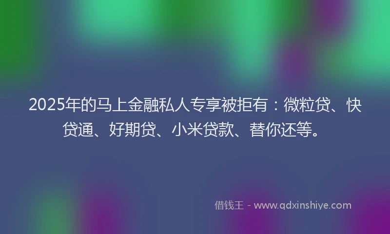 2025年的马上金融私人专享被拒有：微粒贷、快贷通、好期贷、小米贷款、替你还等。