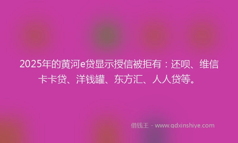 2025年的黄河e贷显示授信被拒有：还呗、维信卡卡贷、洋钱罐、东方汇、人人贷等。