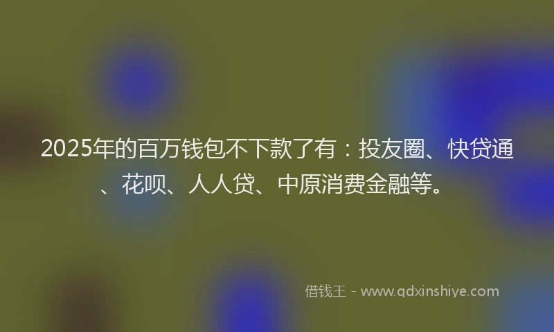 2025年的百万钱包不下款了有：投友圈、快贷通、花呗、人人贷、中原消费金融等。