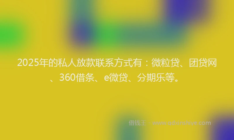 2025年的私人放款联系方式有：微粒贷、团贷网、360借条、e微贷、分期乐等。