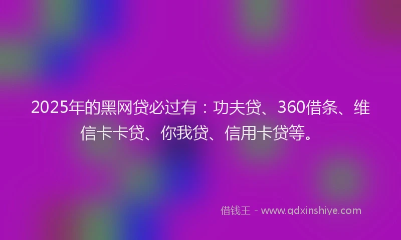 2025年的黑网贷必过有：功夫贷、360借条、维信卡卡贷、你我贷、信用卡贷等。