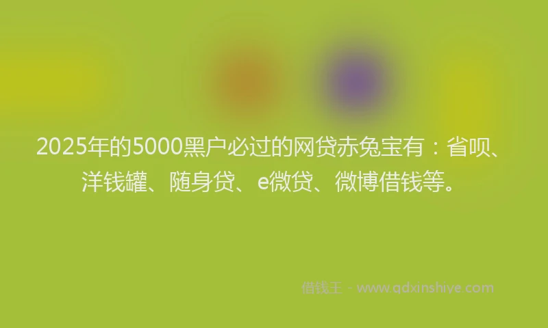 2025年的5000黑户必过的网贷赤兔宝有：省呗、洋钱罐、随身贷、e微贷、微博借钱等。