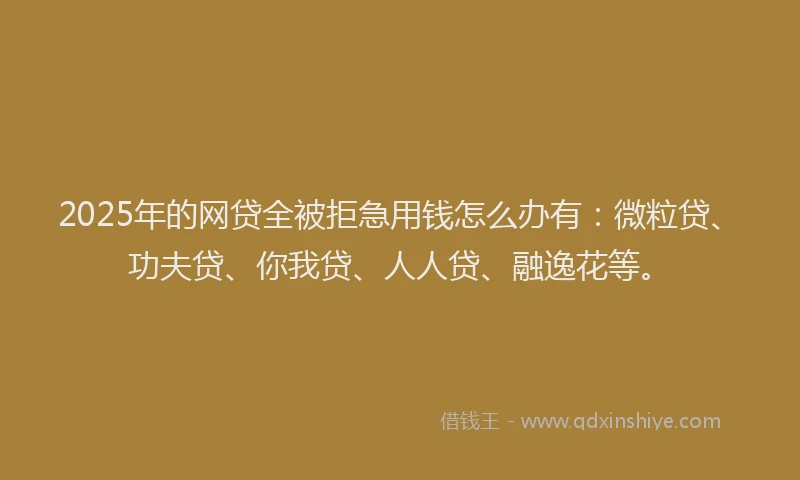 2025年的网贷全被拒急用钱怎么办有：微粒贷、功夫贷、你我贷、人人贷、融逸花等。