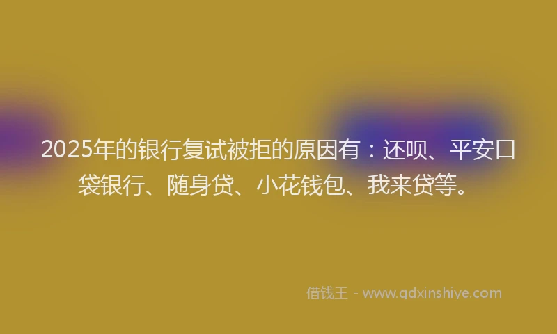 2025年的银行复试被拒的原因有：还呗、平安口袋银行、随身贷、小花钱包、我来贷等。