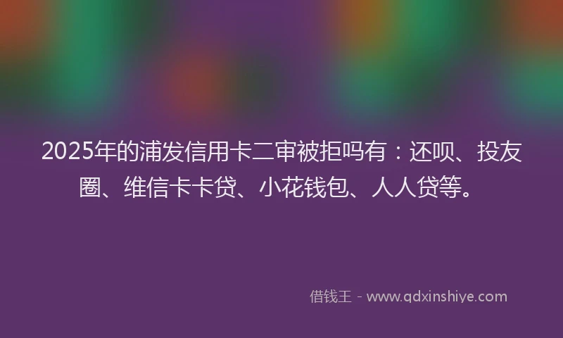 2025年的浦发信用卡二审被拒吗有：还呗、投友圈、维信卡卡贷、小花钱包、人人贷等。