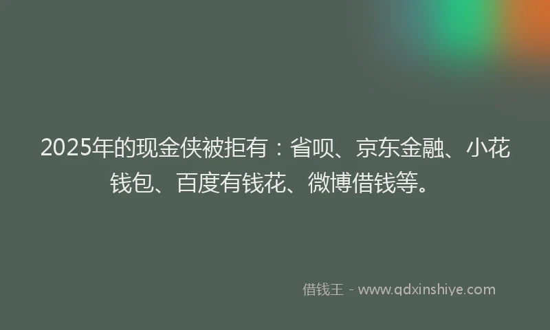 2025年的现金侠被拒有：省呗、京东金融、小花钱包、百度有钱花、微博借钱等。