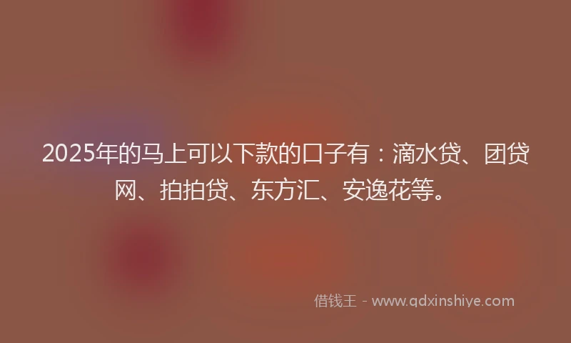 2025年的马上可以下款的口子有：滴水贷、团贷网、拍拍贷、东方汇、安逸花等。