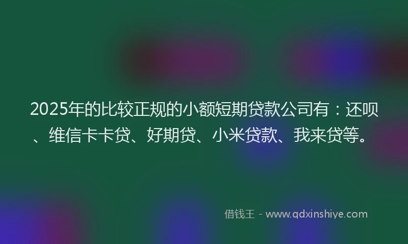 2025年的比较正规的小额短期贷款公司有：还呗、维信卡卡贷、好期贷、小米贷款、我来贷等。