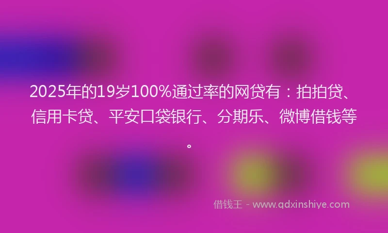 2025年的19岁100%通过率的网贷有：拍拍贷、信用卡贷、平安口袋银行、分期乐、微博借钱等。