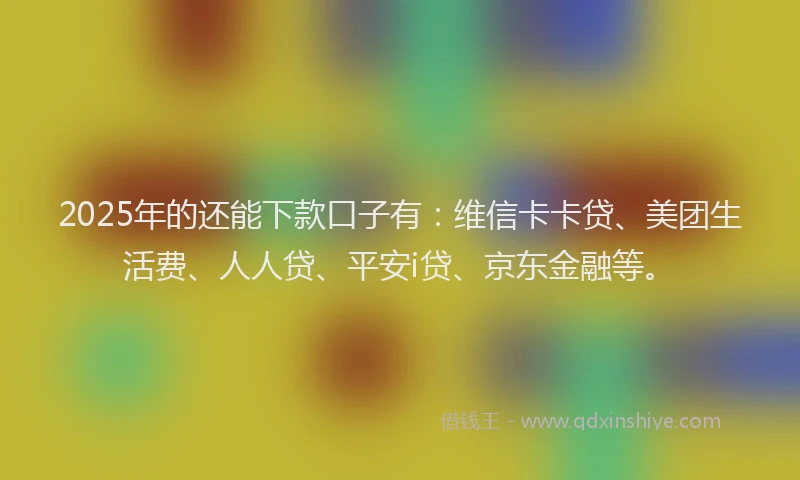 2025年的还能下款口子有：维信卡卡贷、美团生活费、人人贷、平安i贷、京东金融等。