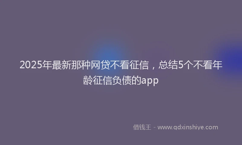 2025年最新那种网贷不看征信，总结5个不看年龄征信负债的app