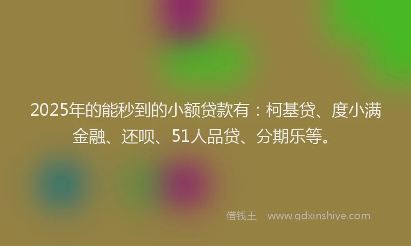 2025年的能秒到的小额贷款有：柯基贷、度小满金融、还呗、51人品贷、分期乐等。