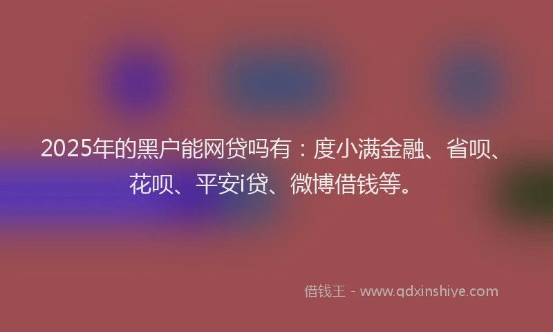 2025年的黑户能网贷吗有：度小满金融、省呗、花呗、平安i贷、微博借钱等。