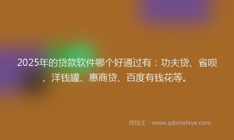 2025年的贷款软件哪个好通过有：功夫贷、省呗、洋钱罐、惠商贷、百度有钱花等。