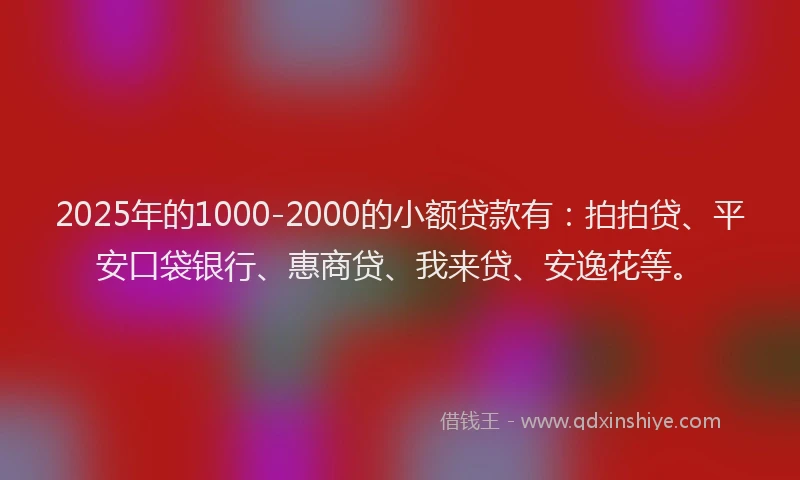 2025年的1000-2000的小额贷款有：拍拍贷、平安口袋银行、惠商贷、我来贷、安逸花等。