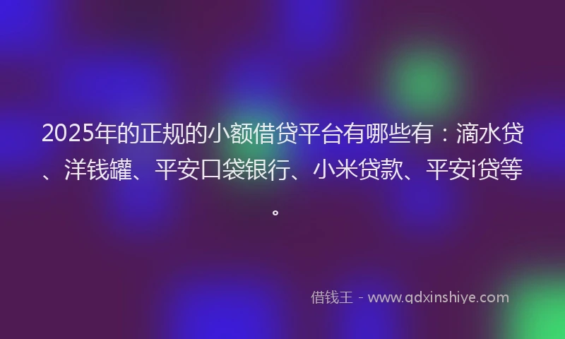 2025年的正规的小额借贷平台有哪些有：滴水贷、洋钱罐、平安口袋银行、小米贷款、平安i贷等。