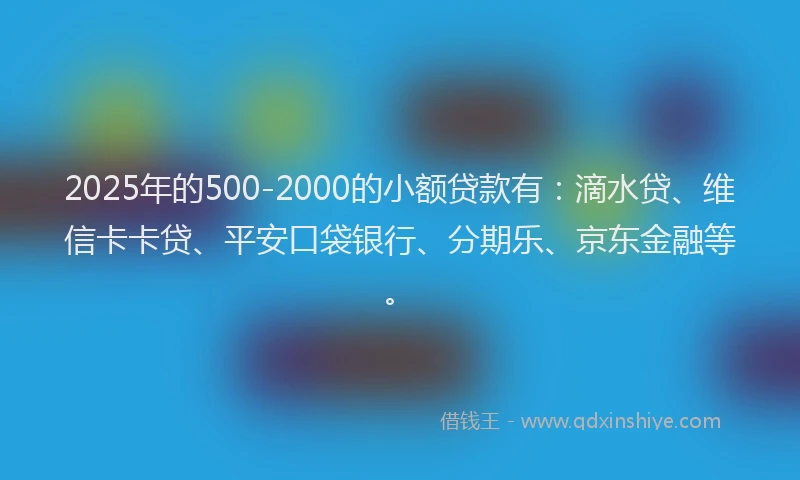 2025年的500-2000的小额贷款有：滴水贷、维信卡卡贷、平安口袋银行、分期乐、京东金融等。