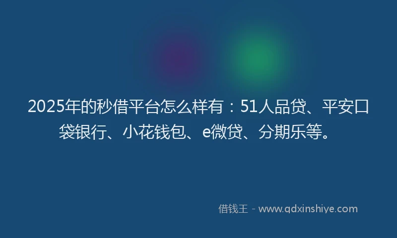 2025年的秒借平台怎么样有：51人品贷、平安口袋银行、小花钱包、e微贷、分期乐等。