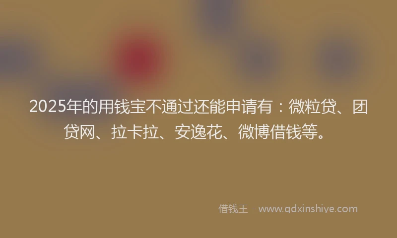 2025年的用钱宝不通过还能申请有：微粒贷、团贷网、拉卡拉、安逸花、微博借钱等。
