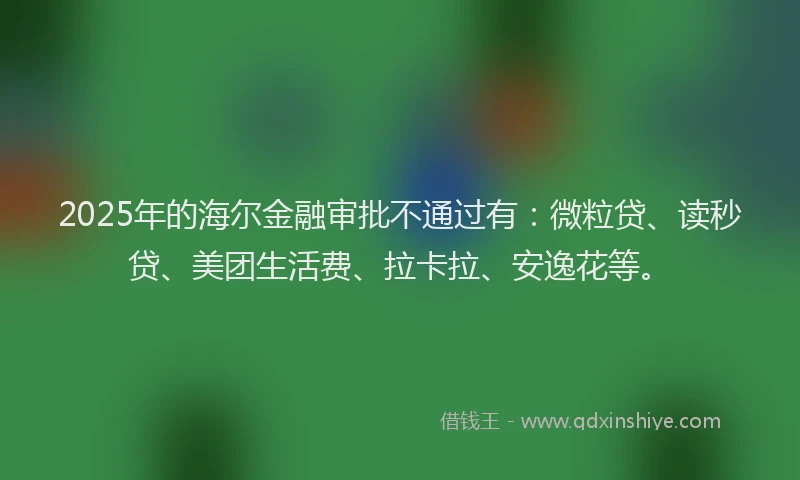 2025年的海尔金融审批不通过有：微粒贷、读秒贷、美团生活费、拉卡拉、安逸花等。