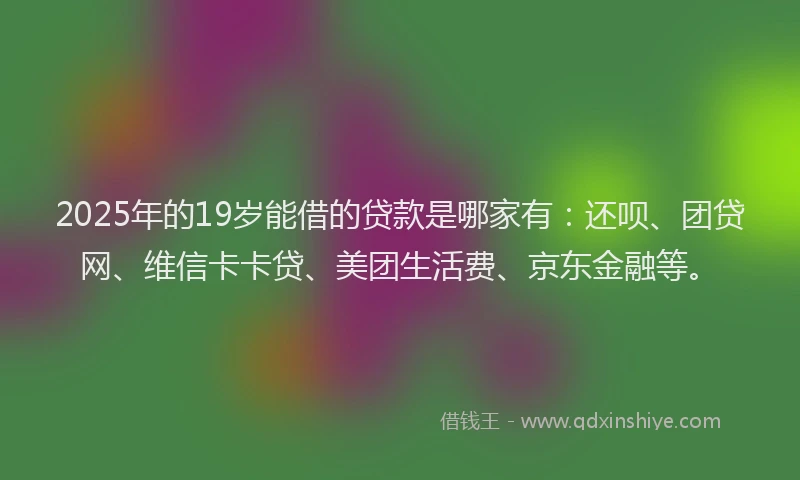 2025年的19岁能借的贷款是哪家有：还呗、团贷网、维信卡卡贷、美团生活费、京东金融等。