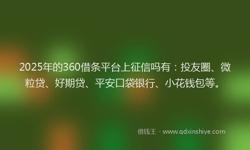 2025年的360借条平台上征信吗有：投友圈、微粒贷、好期贷、平安口袋银行、小花钱包等。