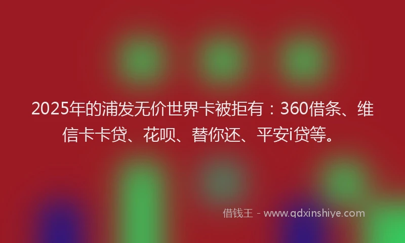 2025年的浦发无价世界卡被拒有：360借条、维信卡卡贷、花呗、替你还、平安i贷等。