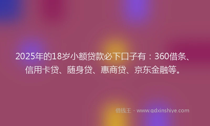 2025年的18岁小额贷款必下口子有：360借条、信用卡贷、随身贷、惠商贷、京东金融等。