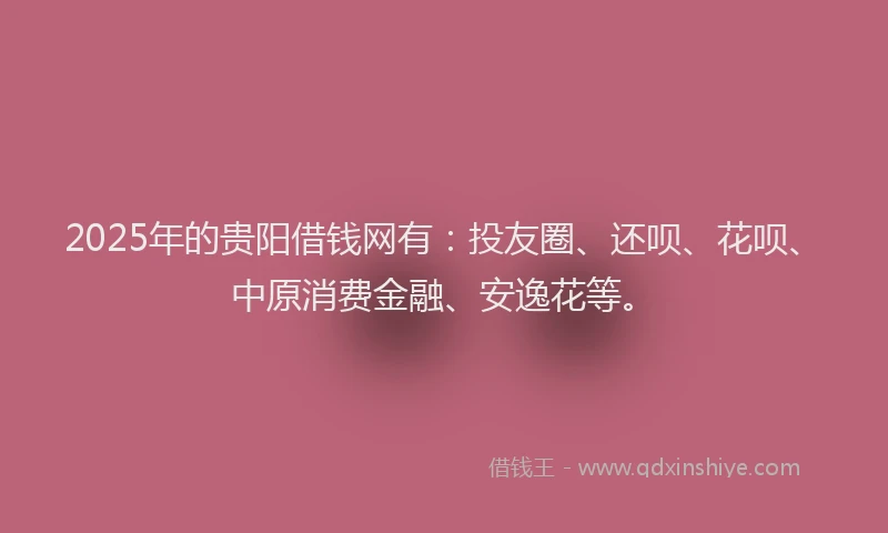 2025年的贵阳借钱网有：投友圈、还呗、花呗、中原消费金融、安逸花等。