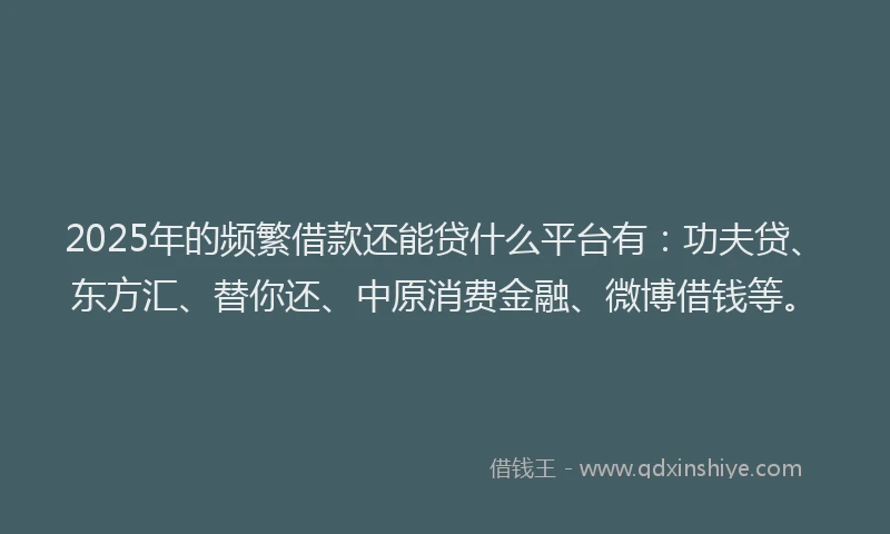2025年的频繁借款还能贷什么平台有：功夫贷、东方汇、替你还、中原消费金融、微博借钱等。