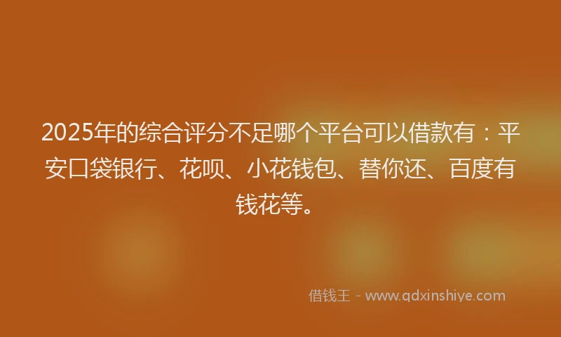 2025年的综合评分不足哪个平台可以借款有：平安口袋银行、花呗、小花钱包、替你还、百度有钱花等。