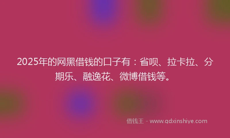 2025年的网黑借钱的口子有：省呗、拉卡拉、分期乐、融逸花、微博借钱等。