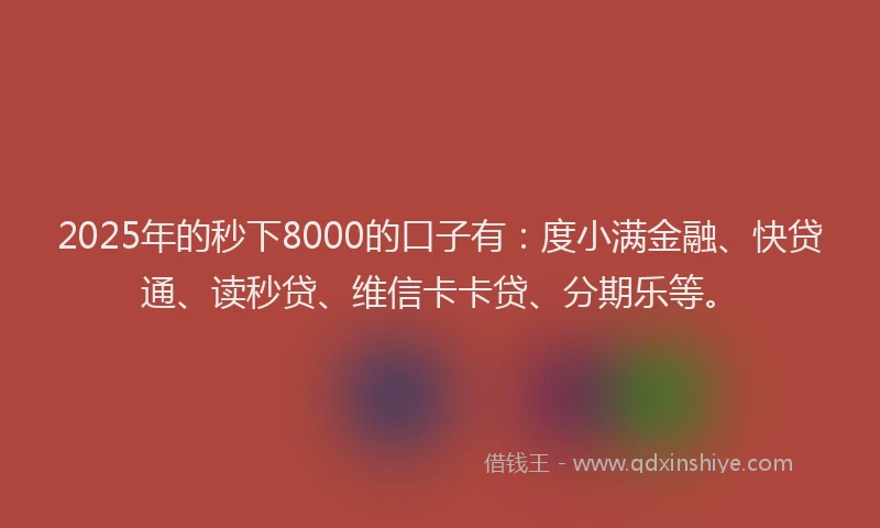 2025年的秒下8000的口子有：度小满金融、快贷通、读秒贷、维信卡卡贷、分期乐等。