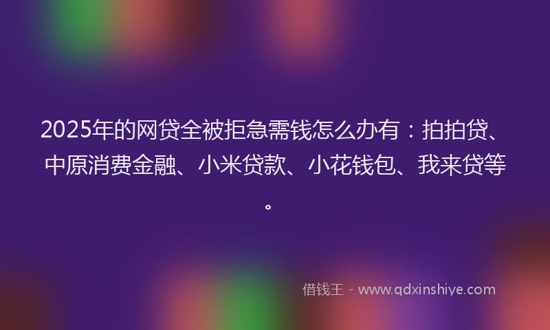 2025年的网贷全被拒急需钱怎么办有：拍拍贷、中原消费金融、小米贷款、小花钱包、我来贷等。