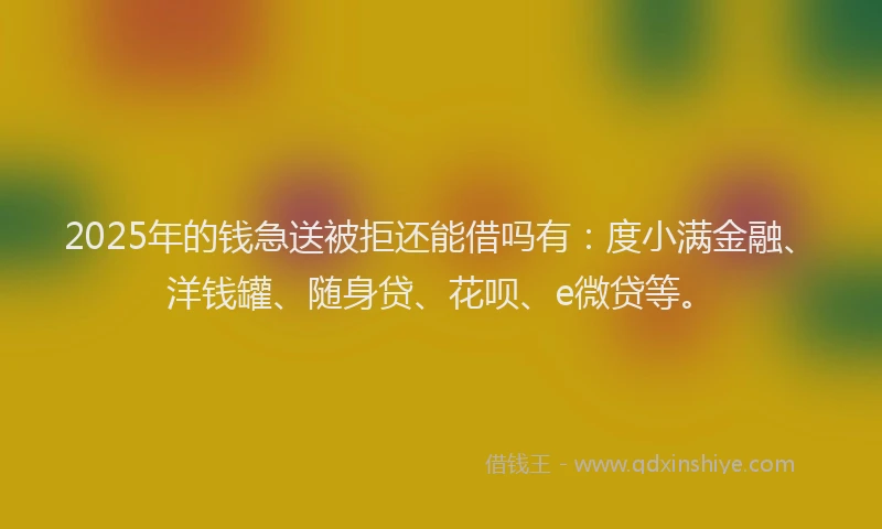 2025年的钱急送被拒还能借吗有：度小满金融、洋钱罐、随身贷、花呗、e微贷等。