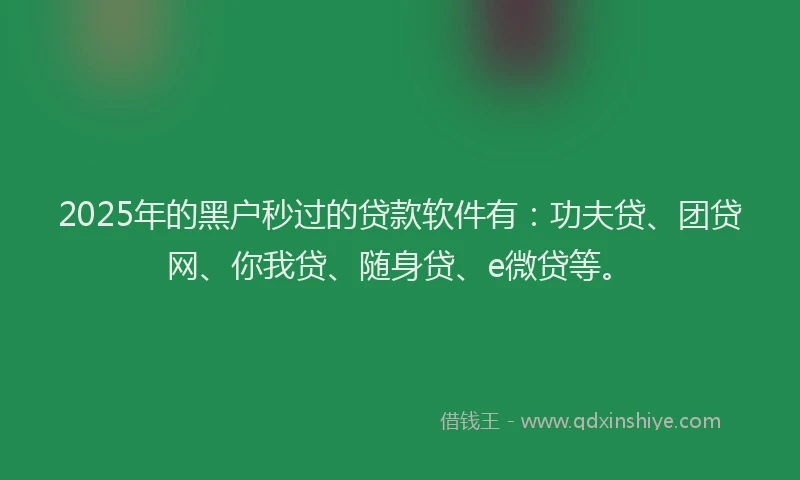 2025年的黑户秒过的贷款软件有：功夫贷、团贷网、你我贷、随身贷、e微贷等。