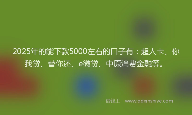 2025年的能下款5000左右的口子有：超人卡、你我贷、替你还、e微贷、中原消费金融等。