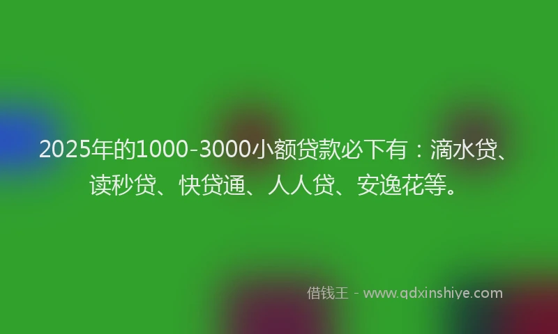 2025年的1000-3000小额贷款必下有：滴水贷、读秒贷、快贷通、人人贷、安逸花等。