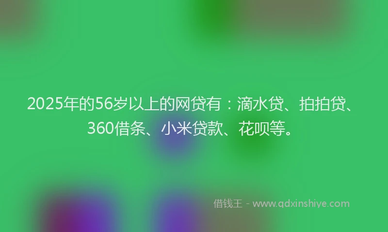 2025年的56岁以上的网贷有：滴水贷、拍拍贷、360借条、小米贷款、花呗等。