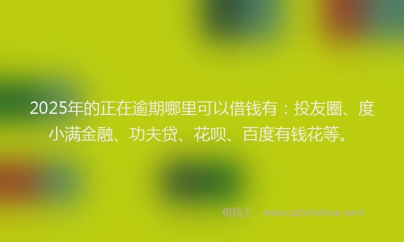 2025年的正在逾期哪里可以借钱有：投友圈、度小满金融、功夫贷、花呗、百度有钱花等。
