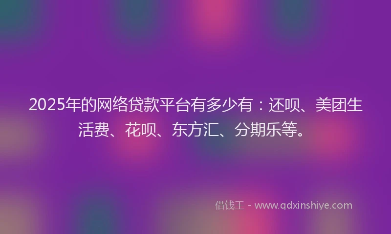 2025年的网络贷款平台有多少有：还呗、美团生活费、花呗、东方汇、分期乐等。
