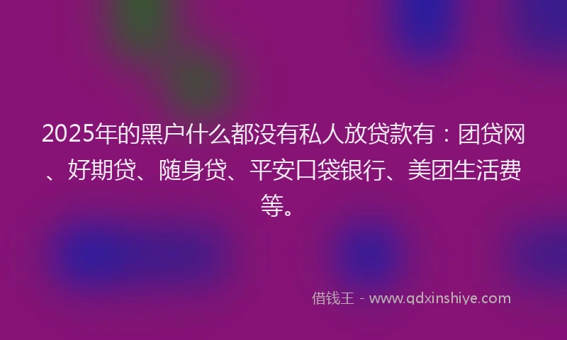 2025年的黑户什么都没有私人放贷款有：团贷网、好期贷、随身贷、平安口袋银行、美团生活费等。