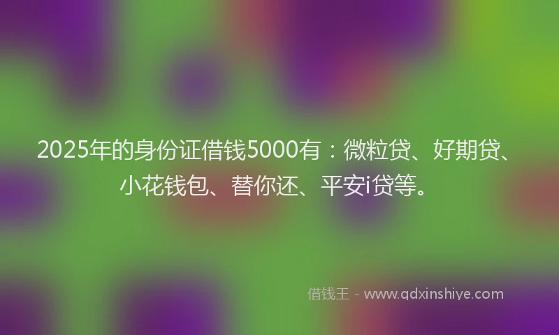 2025年的身份证借钱5000有：微粒贷、好期贷、小花钱包、替你还、平安i贷等。