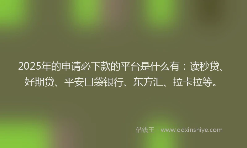 2025年的申请必下款的平台是什么有：读秒贷、好期贷、平安口袋银行、东方汇、拉卡拉等。