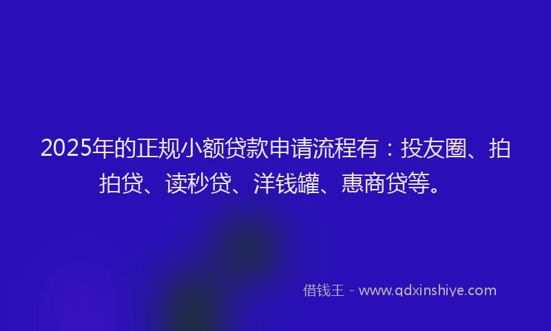 2025年的正规小额贷款申请流程有：投友圈、拍拍贷、读秒贷、洋钱罐、惠商贷等。